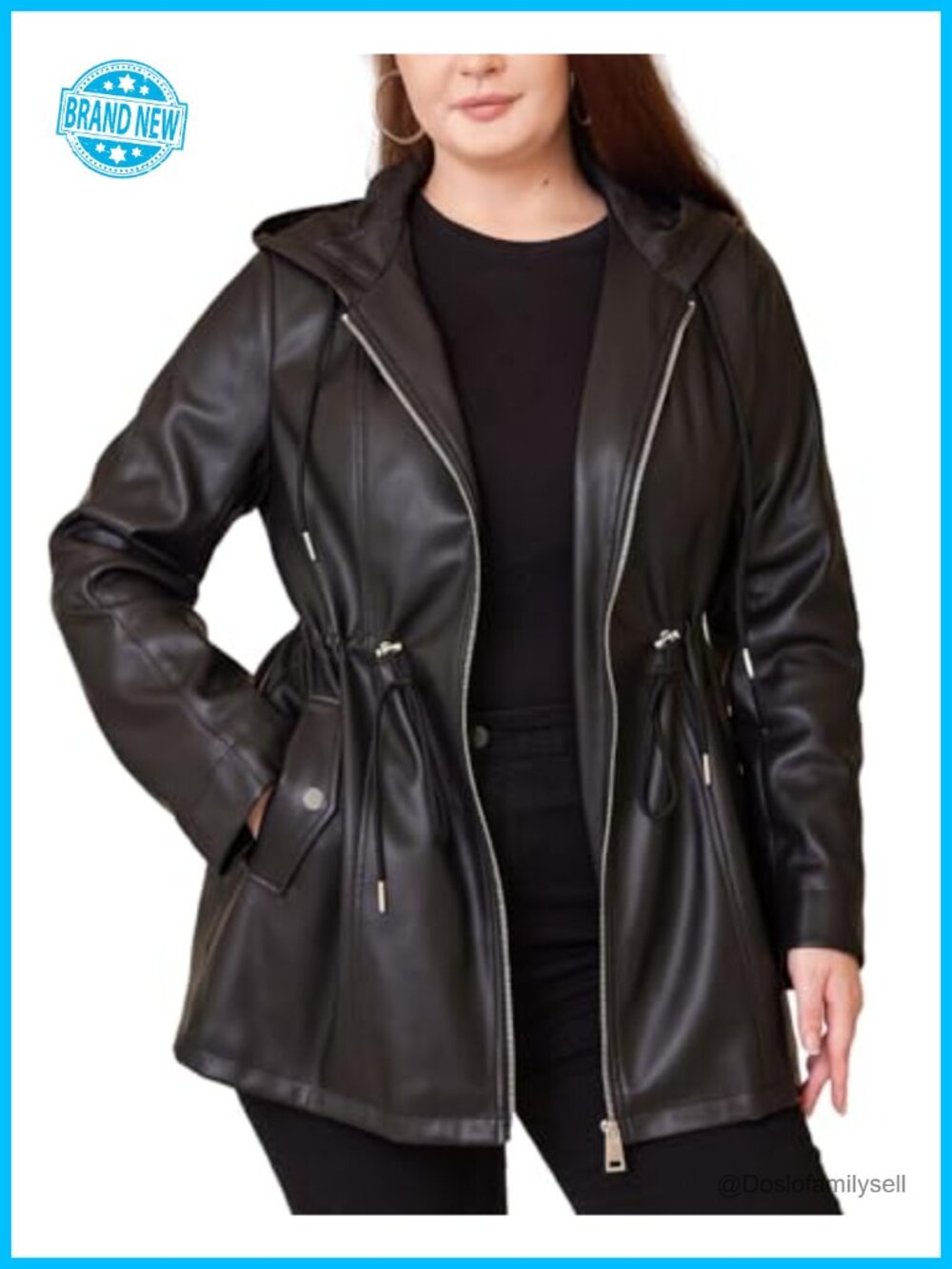 Faux Leather Jacket Women Plus Size Hooded Moto Biker Coat